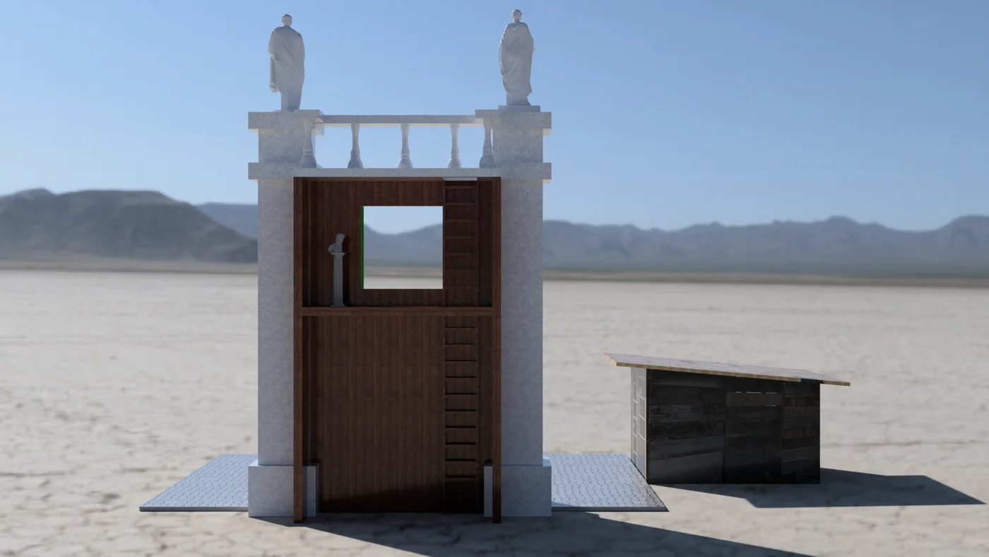 Back view 3D rendering of the corner installation.