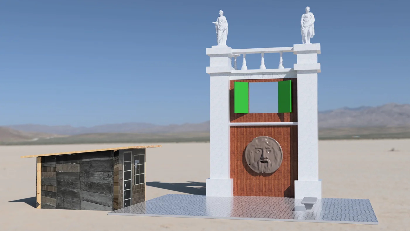 Front view 3D rendering of the corner installation.